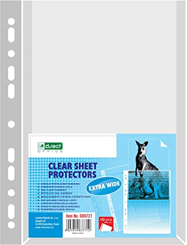 D.RECT Fundas A4 Cristal 10 Ud. – Fundas Multitaladro Transparentes 170 Micras Extra Gruesas – Bolsillos Ampliados de Polipropileno con Perforación Reforzada – Archivo Documentos Catálogos Oficina