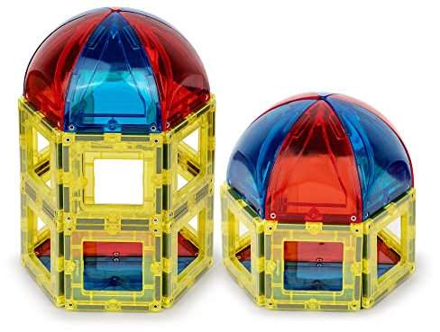 Playmags 28 Piece Dome Set Age 3+ – Magnetic Building Blocks & STEM Construction Set for Kids – Stronger Magnets, Durable Clear Colour Tiles