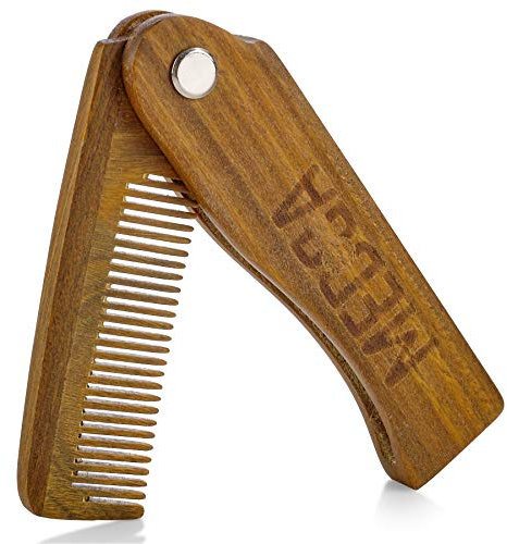 Faltbarer Holzkamm, 100 % massives Buchenholz, feine Zahnung, Taschengröße, Bart-, Schnurrbart-, Kopfhaarbürstenkämme für Männer für alle Haartypen – Reisen, Styling & Entwirrer