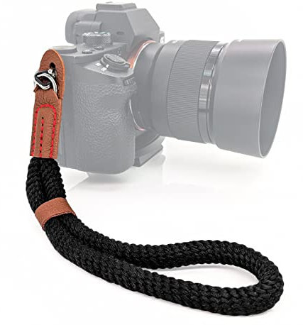 MyGadget Correa Muñeca para Cámara - Cordón Empuñadura de Mano para Cámaras - Camera Wrist Strap para Reflex | DSLR | Mirrorless | Compacta - Negro y Beige
