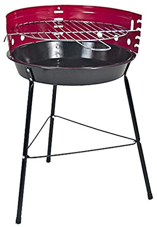 Barbacoa de Hierro Redonda, Color Rojo y Negro, de 33 cm de diámetro y 53 cm de Altura. Parrilla Especial para carbón para Realizar Comidas. Asador con Patas para Exteriores e Interiores