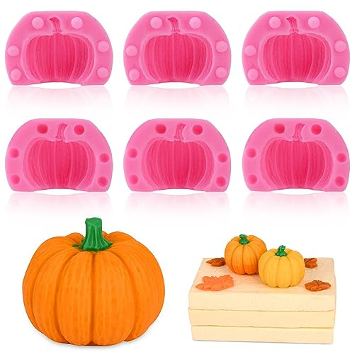 Actvty 3D Pumpkin Silicone Molds, 6 Pcs Half a Pumpkin Chocolate Candy Fondant Mold for Halloween Thanksgiving Fall Baking, Cake Decoration, Soap Candle Clay Resin Casting
