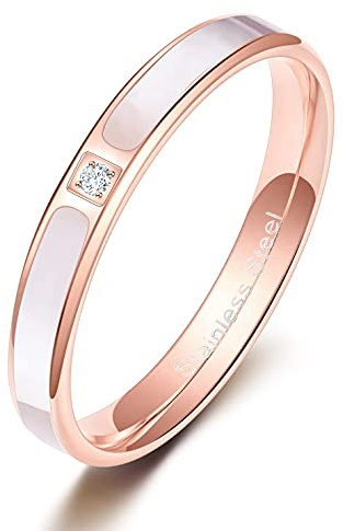 Zakk Anillos para mujer y hombre, oro rosa, acero inoxidable, circonita, inserto de cáscara, anillos de compromiso, alianzas de pareja, alianzas, alianzas de boda, alianzas de boda 3,5 mm y, Shell,