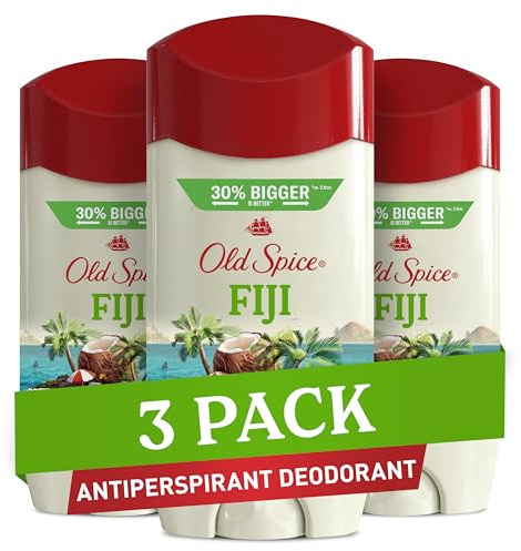 Old Spice Men's Antiperspirant & Deodorant, 24/7 Lasting Freshness, Advanced Sweat & Odor Protection with Skin Conditioners, Invisible Solid, Fiji with Palm Tree Scent, 3.4 oz (Pack of 3)