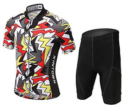 SXSHUN Radtrikot Kinder Set gepolsterter Anzug Mountainbike Fahrradtrikot Jungen Kurzarm Hautfreundliches Material Atmungsaktiv und Schnelltrocknend MTB Jersey Sommer, Blitze, 104-115