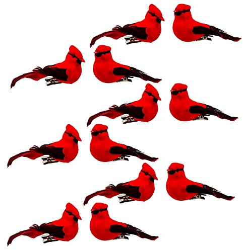YCHTEWY-Cardinal Clip On Christmas Tree Ornament Decorations - Set of 12 Pieces Size is 2.8 (B)