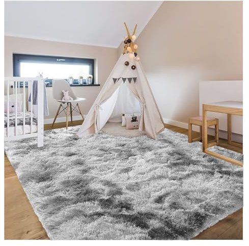 Bibykivn Teppich Wohnzimmer Hochflor Teppiche Waschbarer, 120x200cm Moderner Langflor Teppiche Anti-Rutsch Unterseite Carpet, Weich Teppich Groß für Wohnzimmer Schlafzimmer Schlafsaal (Light Grey)