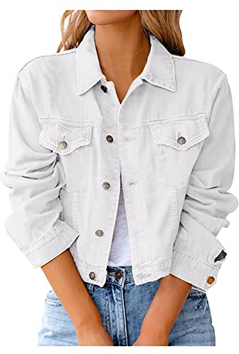 Darringls Veste en jean élégante pour femme - Blanc - Boléro noir - Taille 50 - Pour mariage - Veste d'été légère - Stretch - Courte - Blanc - Veste d'été pour femme - Printemps Été, Blanc., S