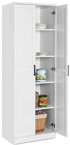 COSTWAY Alacena de Cocina con 2 Puertas y 5 Estantes, Aparador de Almacenamiento con Estantes Ajustables, Mueble Auxiliar de Almacenaje Multifuncional para Cocina, Salón, 59 x 44 x 178 cm (Blanco)