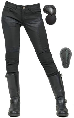 HOMDECR Pantalones De Moto para Mujer,Kevlar Vaqueros De Motociclista Elástico Carreras Senderismo Pantalones con Bolsillos Y 4 Almohadillas Protectoras Desmontables (XL)