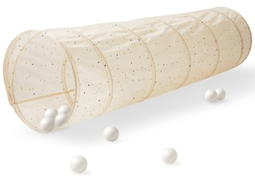 3 Sprouts Kids Play Tunnel - Pop Up Collapsible Tunnels with Recycled Fabric - Fun Crawling Tunnel for Toddler, Baby, Children to Crawl Through, Gross Motor Toy for Indoor Play - Terrazzo Beige