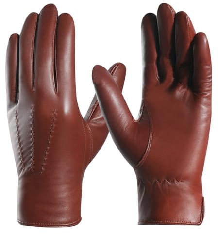 Harssidanzar Herren Lederhandschuhe Handschuhe Herren Leder Komfort Kaschmir Gefüttert GMEU006,Cognac,Größe M
