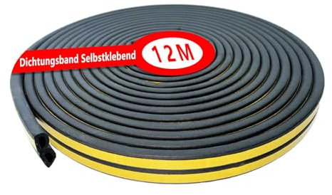 Burletes Para Ventanas, 12M Juntas de Goma Para Ventanas, Aislante Burlete, Tipos de BurletesPara Insonorización, Antipolvo, Protección Contra Impactos, Estanqueidad, (Negro), Cinta