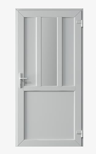 Porta esterna 90x205 cm DIN destra | Porta laterale con riempimento in plastica e chiusura a 5 punti | Porta multiuso per garage, cantina o officina | Porta tecnica in robusto PVC con vetro opalino |