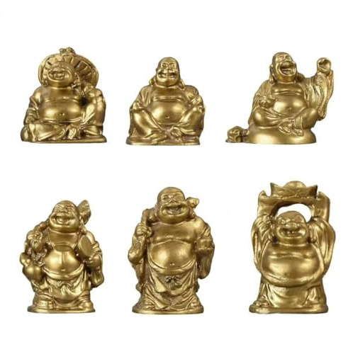 Brizoria Set of 6 Laughing Buddha Statue Indoor Feng Shui Decor Small Resin Mini Desk Figurines for Wealth and Good Luck Minis Cute Baby Buddha Decor for Home Office Tabletop Zen Room Display, 2