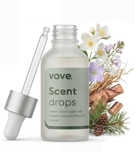 Vove Nordic Dawn - Gotas aromáticas para lavandería con pipeta de cristal, jazmín y vetiver, potenciador de fragancia, ideal para bolas de secado, hipoalergénico, aroma de almizcle biodegradable