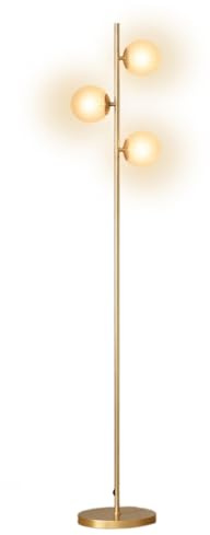 IDMarket - Lampadaire sur pied en métal doré avec 3 abat-jours globe verre
