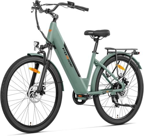 Foride Bicicleta eléctrica 27,5 | Motor de 250 W, 7 velocidades | Batería reemplazable de 36 V y 13 Ah, hasta 100 km de autonomía | Bicicleta eléctrica de 25 km/h para Hombre y Mujer (Verde)