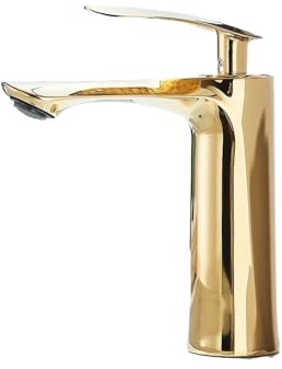 Handfatskran med ett handtag svart svart varmt och kallt vatten hög stil tvättställsblandare (Golden S)