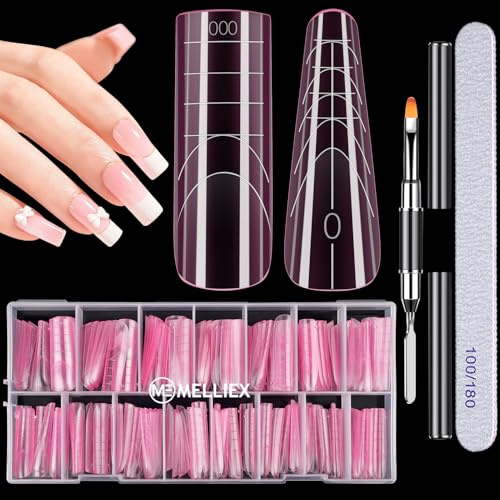 MELLIEX 150 Pezzi Unghie Finte Dual Nail Forms Kit, Tip in Gel per Unghie Estensione 2 Stili, Rosa Acrilico Mandorla Stiletto Dual Form Quadrate per Manicure Salone DIY (15 Misure)