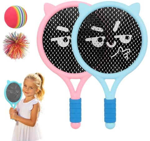 Hojalis Raquette de Tennis pour Enfants, Raquette Tennis Bebe, 2 Raquettes et 2 Balles, Raquettes Légères pour Enfants, Raquette De Plage pour Débutants Jardin Parc ou Intérieur