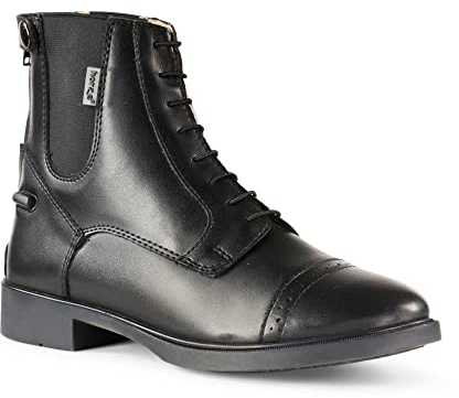 HORZE Kilkenny Women’s Paddock Boots | Synthetic Leather Horse Riding Boots with Elastic Panels, Fixed Laces, and Back Zippers - Black - 7.5