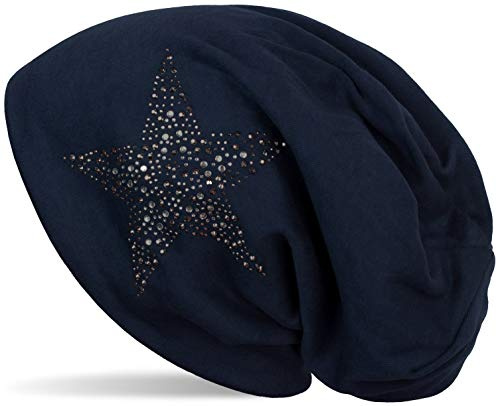 styleBREAKER Beanie för dam med strass-stjärna,Midnight-Blue