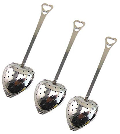 BESTONZON 20pcs Tea Filter Long Grip In acciaio inox a maglia a forma di cuore colino da tè cucchiaio Cucchiaio infusore