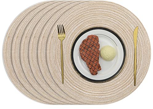 Pauwer Rund 6er Set Platzsets Beige Baumwolle Waschbar Tischsets Platzdeckchen Hitzebeständig Geflochtene Platzsets für Hochzeit, Fest, Küche