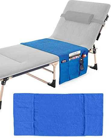 Dodheah Beach Towels with Pockets Terry Beach Towel with 5 Side Storage Pockets for Suntan Lotion Phone Sunglasses Beach Chair Cover for Sunbeds Sun Loungers(Blue)