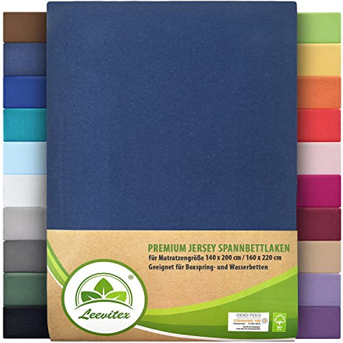 Premium Spannbettlaken, extra schwer und dick, 97% Mako-Jersey-Baumwolle und 3% Elasthan, auch Boxspringbett geeignet, 140 x 200-160 x 220 cm, Navyblau/Marine