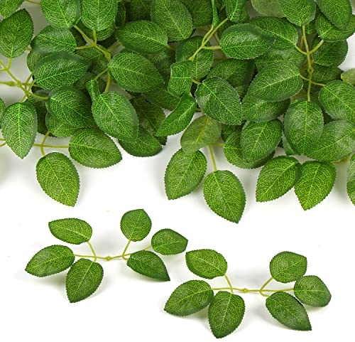 SULOLI 60Pcs Artificial Rose Leaves, Fake Rose Flower Leaves Faux Silk Green Leaves for Wedding Bouquets Birthday Party Centerpieces