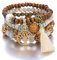 LICHUANUK Boho 4 Stück Armbänder Holzperlen Quaste, Chakra für Frauen, Natürliches Kristall heilsteine, Frauen Baum des Lebens Charm Statement Armreifen, Perle (Milky white)