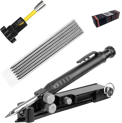 MYLEUS Multi-function Scribing Tool - Upgraded Construction Pencil for DIY Woodworking, Aluminum Alloy Scribe Tool with Deep Hole Pencil, Scriber Line Maker Measuring Tool