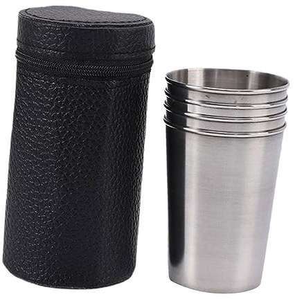 HOMSFOU 1 set di bicchieri da vino impilabili, tazza da caffè in con coperchio, bicchiere da vino con coperchio in acciaio inox, tazza da vino e birra, piccola tazza in metallo