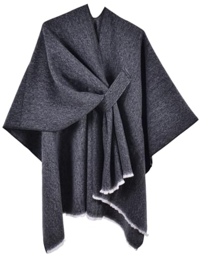 Miaikvs Women's Poncho Reversible Oversized Shawls Elegant Knitted Cape Blanket Front Wrap Cardigan Scarf Coat for Spring Autumn（black