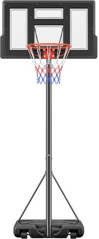 Sweetcrispy Portable Basketball Hoop Outdoor 6.1-10ft Adjustable Height, 44 Inch Shatterproof Backboard/Shock Absorbent Rim, Fillable Base, 2 Wheels for Backyard/Driveway