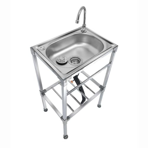 Évier de Cuisine Autoportant, Évier Utilitaire 1 Bac, Évier Commercial en Acier Inoxydable pour Restaurant avec Robinet, Évier Extérieur et Intérieur pour Garage Jardin(38x33cm(15x13inch))