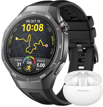 HUAWEI WATCH GT 5 Pro 46 mm Smartwatch, Pro-level Sports Watch, Health Tracking, ECG monitoring, up to 14 Days Battery Life, GPS, Bluetooth call, iOS& Android+FreeBuds 5i, Black