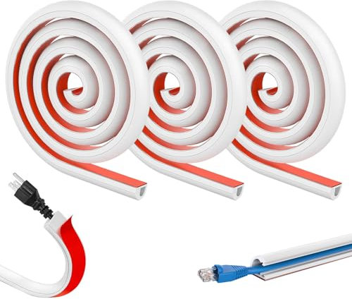 FHBHJNATC Canaleta Cables Pared Adhesivo PVC, Canaletas para Cables Adhesivas Blanco, Tapa Cables Pared, Bandejas Portacables Autoadhesivas para Ocultar Cables en Paredes y Suelos