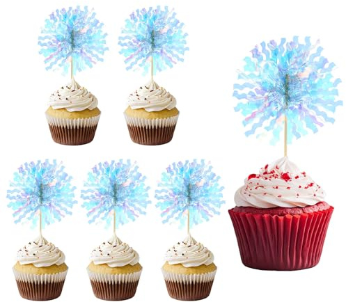 PATIKIL Firework Cupcake Toppers, 30 Pcs Sparkle Tassel Cupcake Picks Birthday Party Graduation Wedding Foil Decor Cocktail Food Fruit Toothpicks Christmas, Sparkle Blue