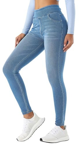 Onsoyours Jeggings Damen Stretch High Waist Skinny Jeans Leggings Jeanshose Gym Jogging Yogahose Sexy Denim Jeggings A Hellblau 02 L