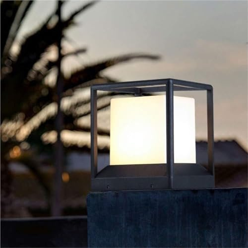 Lámpara de pilar de poste de jardín estanca al aire libre moderna Lámpara de columna de paisaje de patio a prueba de lluvia LED Lámpara de bolardo de aluminio cuadrada negra for césped de piso de cami