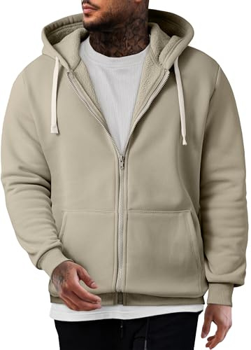 Elegancity Herren Hoodie Khaki Mit Reißverschluss Langarm Kapuzenpullover Warm Sweatjacke Hoody Sweatshirts XL