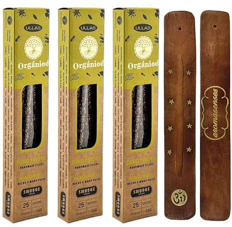 Aromasenses | 3-pack ekologiska Ullas-bergamotte-rökelsestavar + 1 hållare för aromsenses | 100 % naturlig och ekologisk rökelse | Aromaterapi med naturliga örter | 2