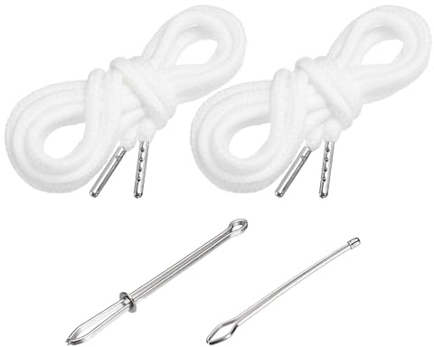 PATIKIL 2pcs Cordones de Algodón, 5mm x 1.3 Metro Cuerda para Ropa Zapato con Fáciles Enhebradores de Cordón Reemplazo para Sudaderas Pantalones Chaquetas Costura Manualidad, Blanco