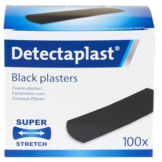 Detectaplast Universal Cerotti detectabili color nero, resistenti all'acqua e allo sporco, alimentari, cucina, catering e ristorazione, 25 x 72 mm, 100 pezzi