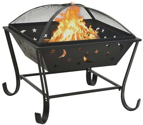 Eleganz Cesta de fuego de acero de 62 cm XXL con atizador, olla extra grande para jardín, terraza y camping, duradera y estable, perfecta para noches acogedoras al aire libre
