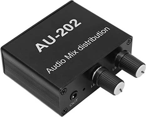 Telituny Audio Mixer Stereo Distributör 2 i 2 ut konverterare växellåda för professionell ljudkontroll förstärkning premium ABS aluminiumlegering material