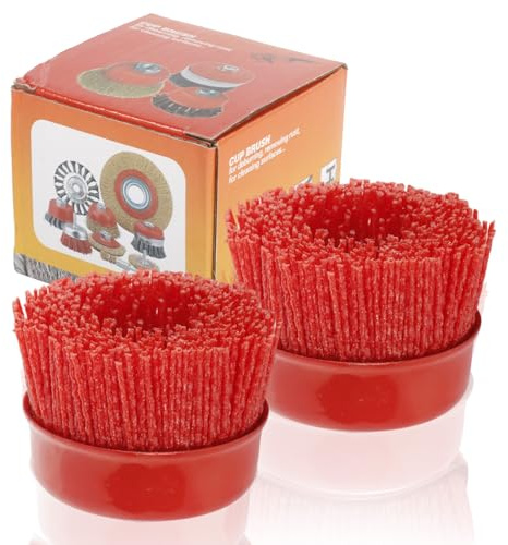 Gykutix 2 Pezzi Spazzola a Tazza per Smerigliatrice Angolare, M14 Spazzola a Tazza in Nylon per Trapano 75mm, Nylon per Sbavatura e Rimozione Della Ruggine